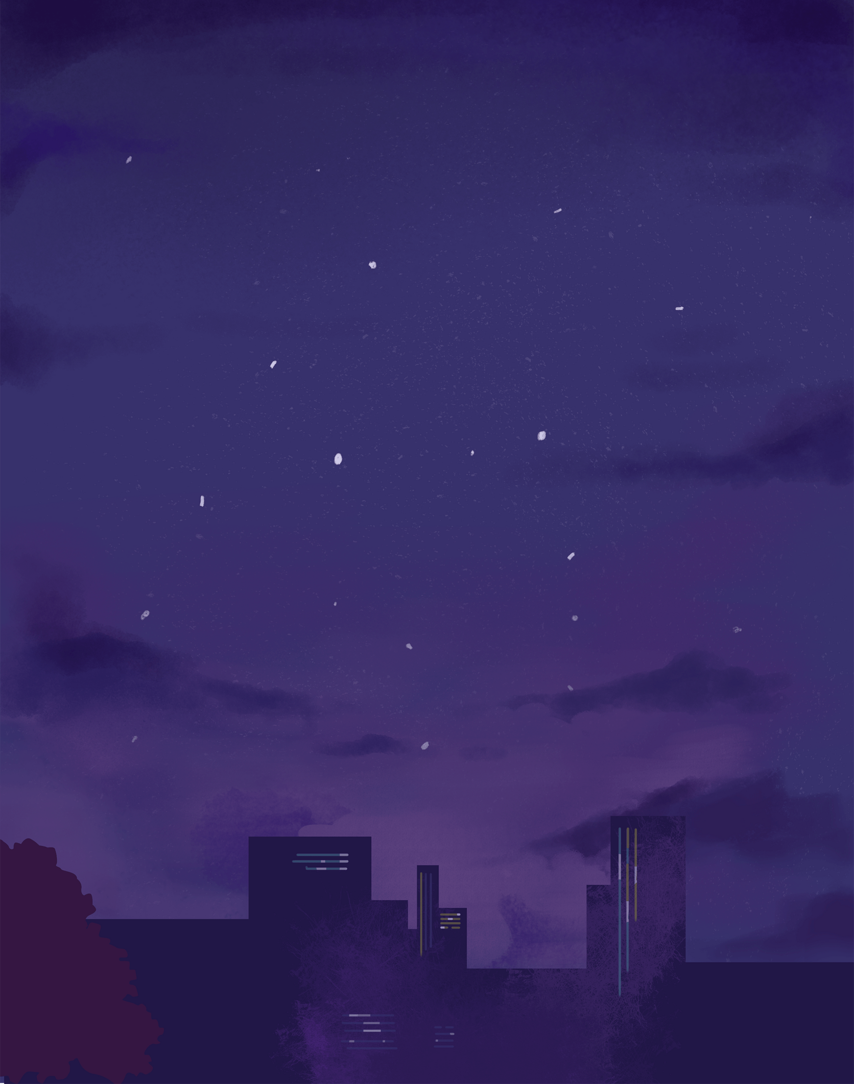 圣诞夜情侣完整插画夜景