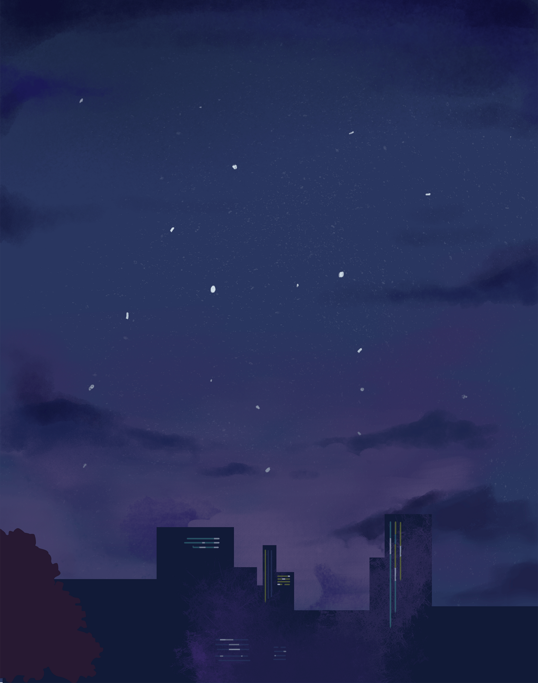 圣诞夜情侣完整插画夜景